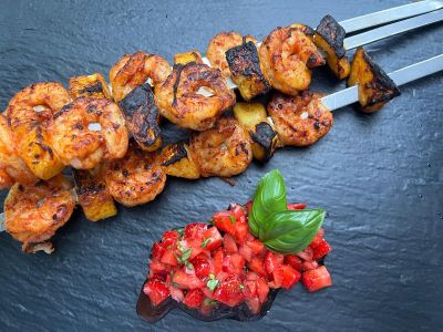 Garnelen-Melone-Spieße mit Erdbeer Salsa 2.0